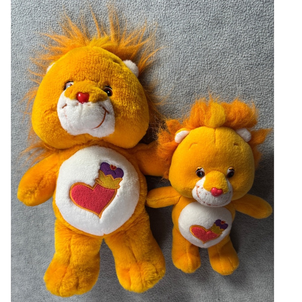 Care Bear Cousins Brave Heart Lion Plush Toy Set Orange 12in and 8in Lot